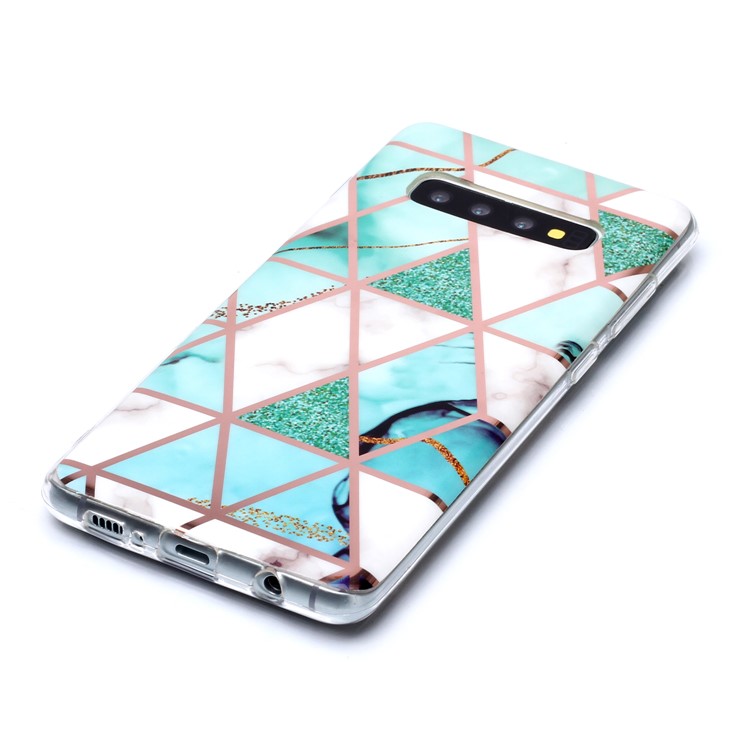 Marble Pattern Rose Gold Electroplating IMD TPU Cover for Samsung Galaxy S10 Plus - White / Cyan-3
