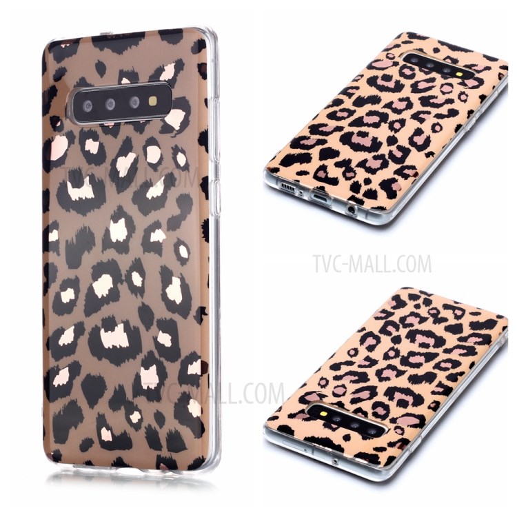 Marble Pattern Rose Gold Electroplating IMD TPU Cover for Samsung Galaxy S10 Plus - Leopard Texture-1