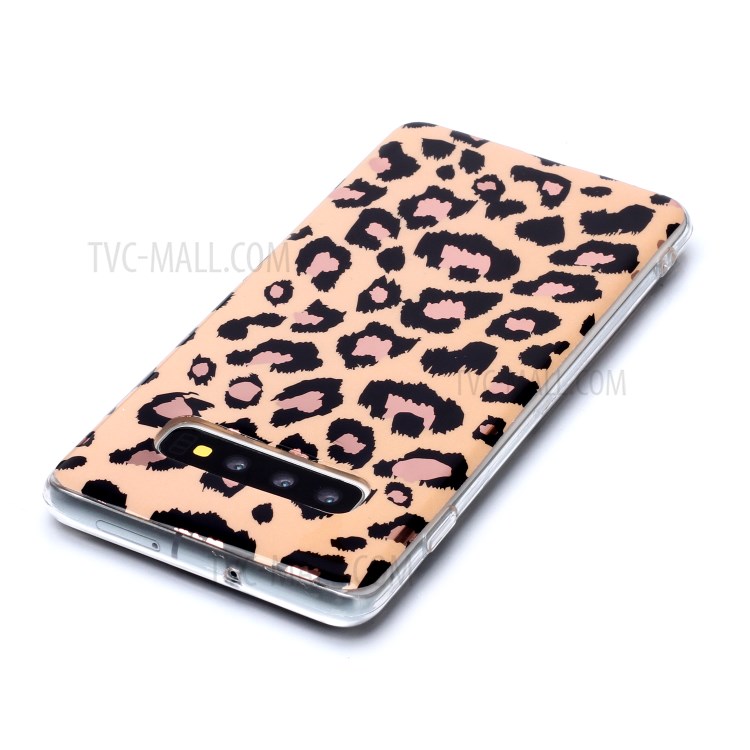 Marble Pattern Rose Gold Electroplating IMD TPU Cover for Samsung Galaxy S10 Plus - Leopard Texture-4