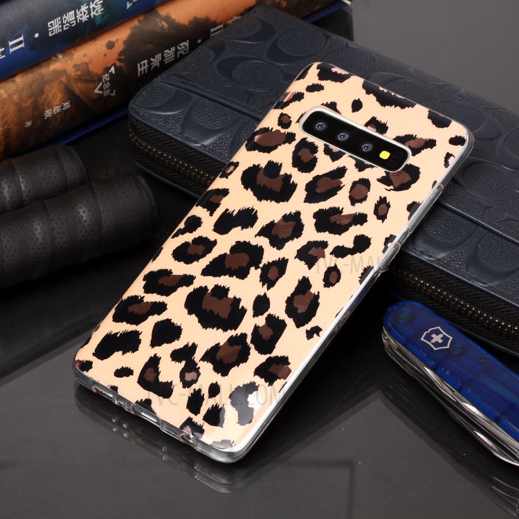 Marble Pattern Rose Gold Electroplating IMD TPU Cover for Samsung Galaxy S10 Plus - Leopard Texture-5