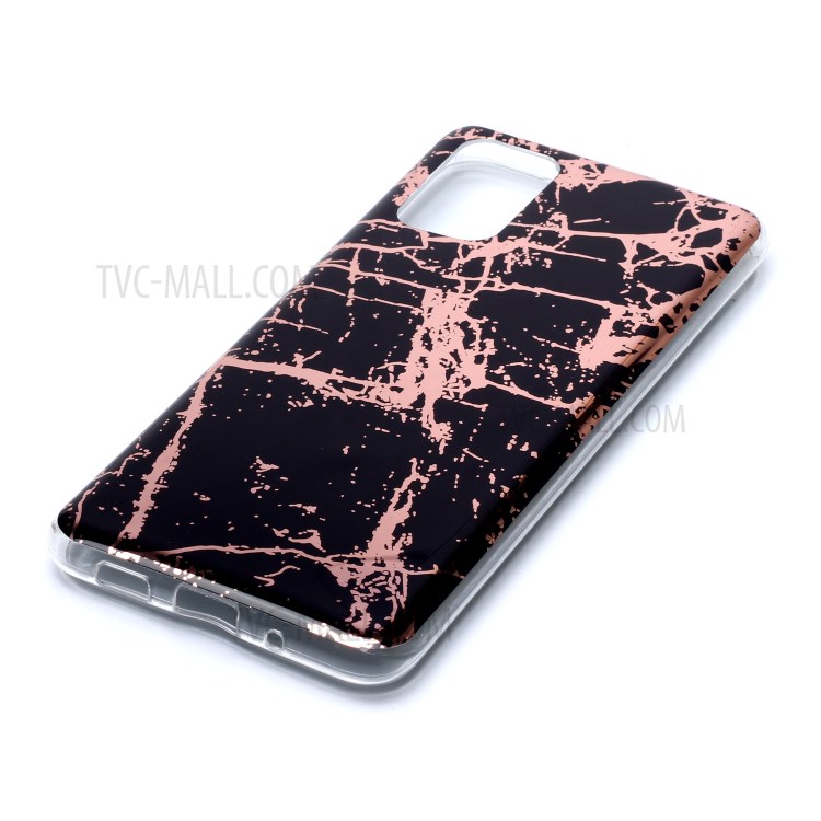 Marble Pattern Rose Gold Electroplating IMD TPU Case Shell for Samsung Galaxy S20 Plus - Black-3