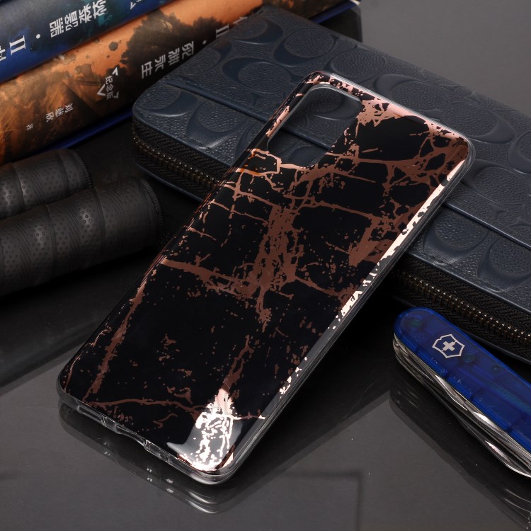 Marble Pattern Rose Gold Electroplating IMD TPU Case Shell for Samsung Galaxy S20 Plus - Black-5