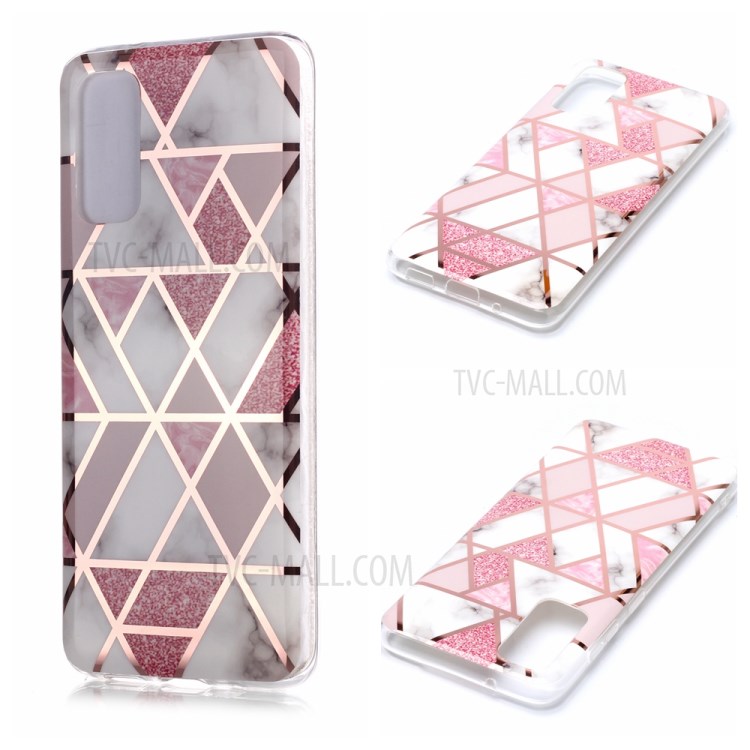 Marble Pattern Electroplating IMD TPU Cell Phone Case for Samsung Galaxy S20 - White/Pink-1