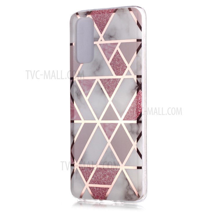 Marble Pattern Electroplating IMD TPU Cell Phone Case for Samsung Galaxy S20 - White/Pink-2