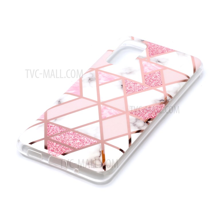 Marble Pattern Electroplating IMD TPU Cell Phone Case for Samsung Galaxy S20 - White/Pink-3