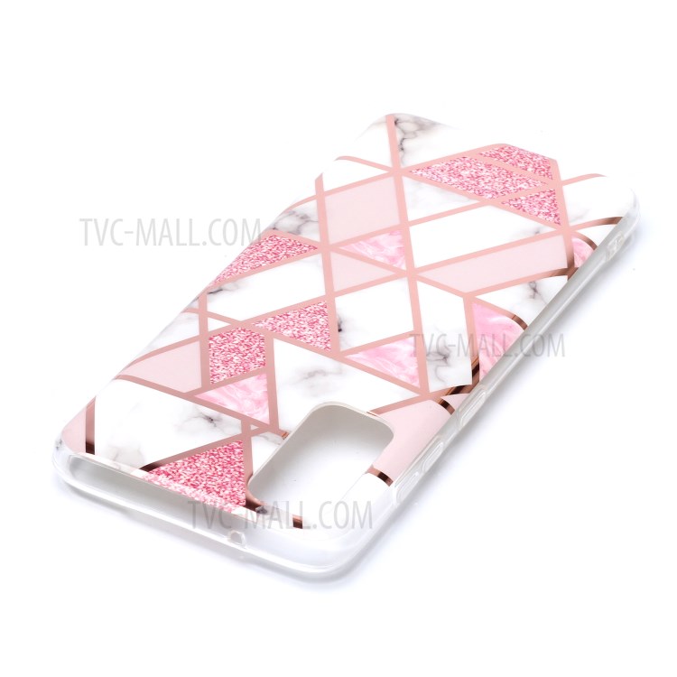 Marble Pattern Electroplating IMD TPU Cell Phone Case for Samsung Galaxy S20 - White/Pink-4