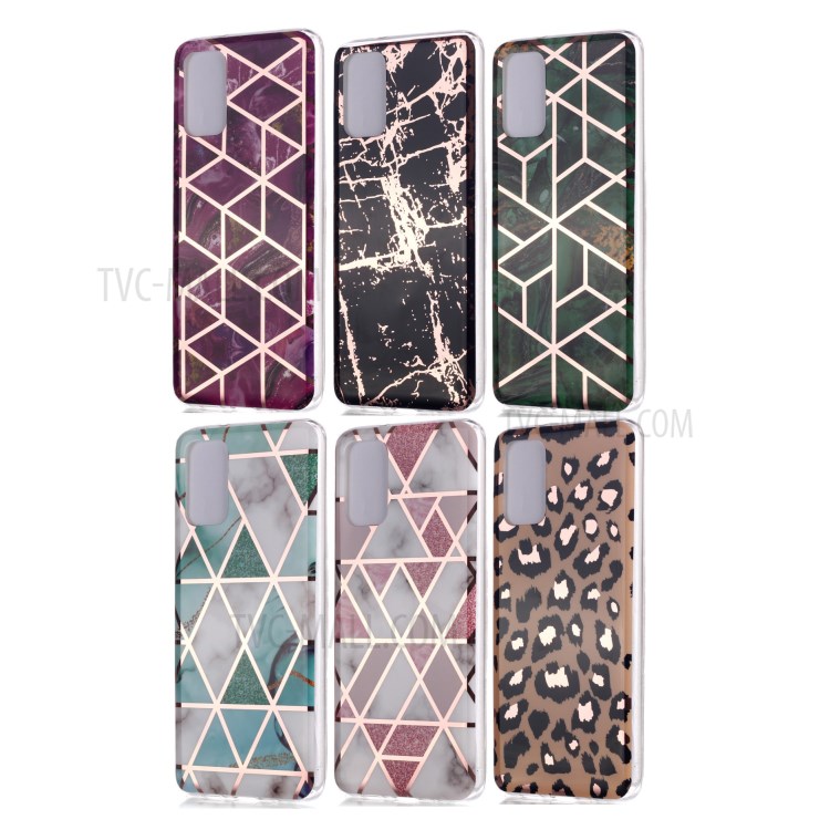 Marble Pattern Electroplating IMD TPU Cell Phone Case for Samsung Galaxy S20 - White/Pink-6