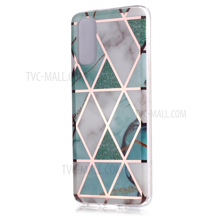 Marble Pattern Electroplating IMD TPU Cell Phone Case for Samsung Galaxy S20 - White/Cyan-2