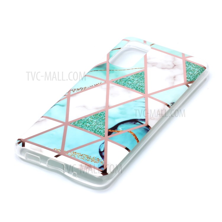 Marble Pattern Electroplating IMD TPU Cell Phone Case for Samsung Galaxy S20 - White/Cyan-3