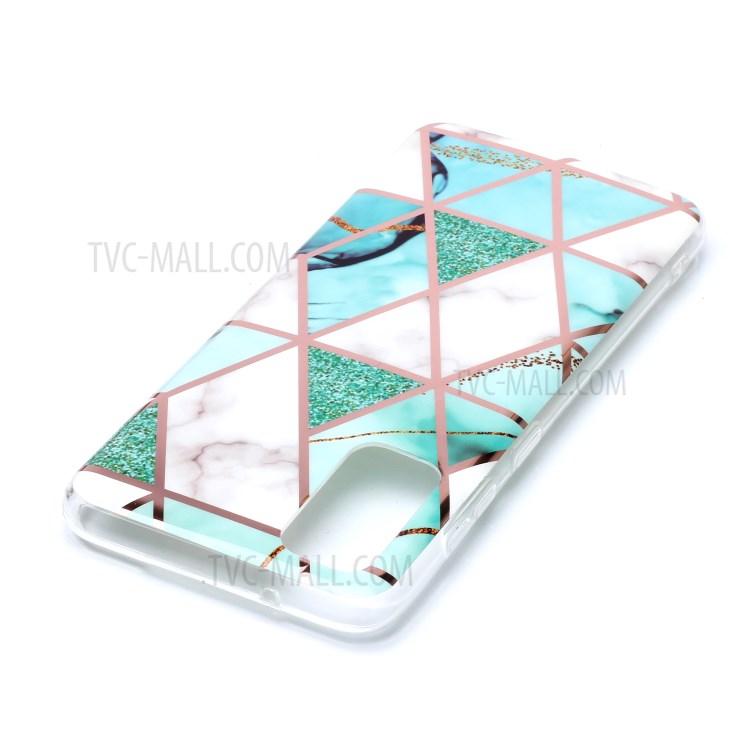Marble Pattern Electroplating IMD TPU Cell Phone Case for Samsung Galaxy S20 - White/Cyan-4