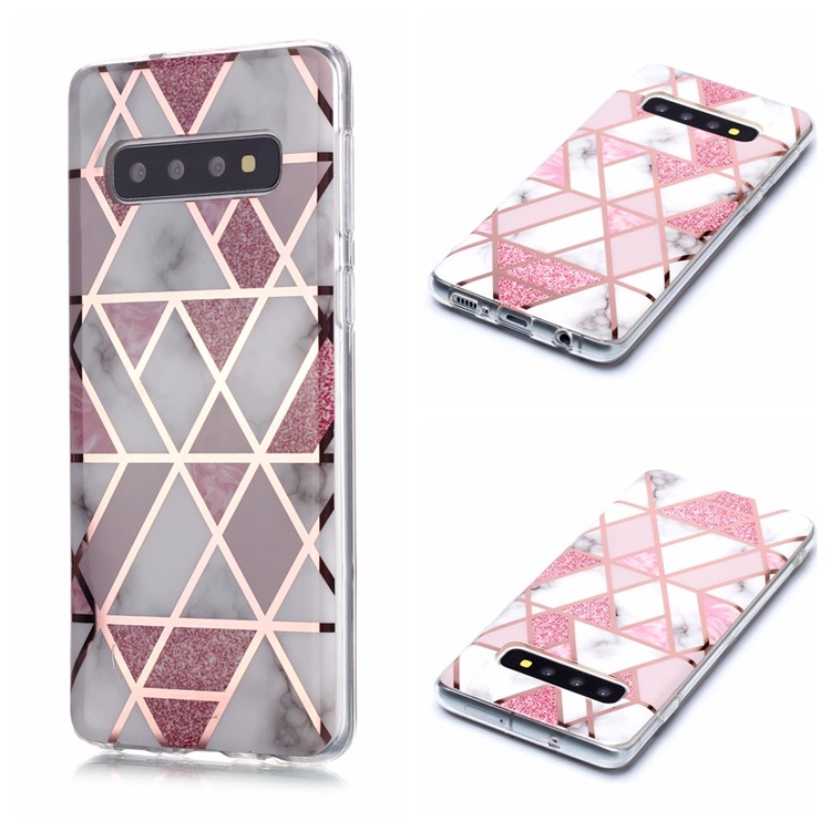 Marble Pattern Rose Gold Electroplating IMD TPU Case Cover for Samsung Galaxy S10 - White / Pink-1