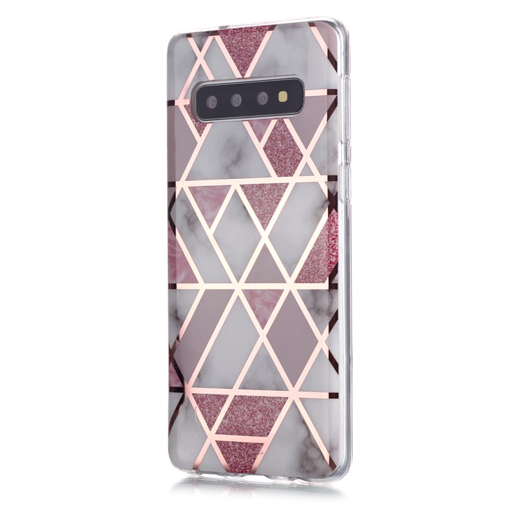 Marble Pattern Rose Gold Electroplating IMD TPU Case Cover for Samsung Galaxy S10 - White / Pink-2