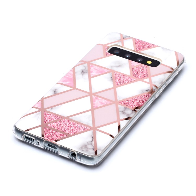 Marble Pattern Rose Gold Electroplating IMD TPU Case Cover for Samsung Galaxy S10 - White / Pink-3
