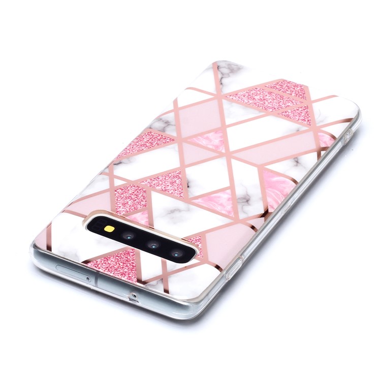 Marble Pattern Rose Gold Electroplating IMD TPU Case Cover for Samsung Galaxy S10 - White / Pink-4