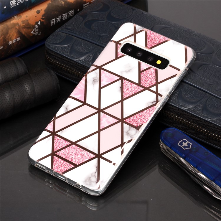 Marble Pattern Rose Gold Electroplating IMD TPU Case Cover for Samsung Galaxy S10 - White / Pink-5