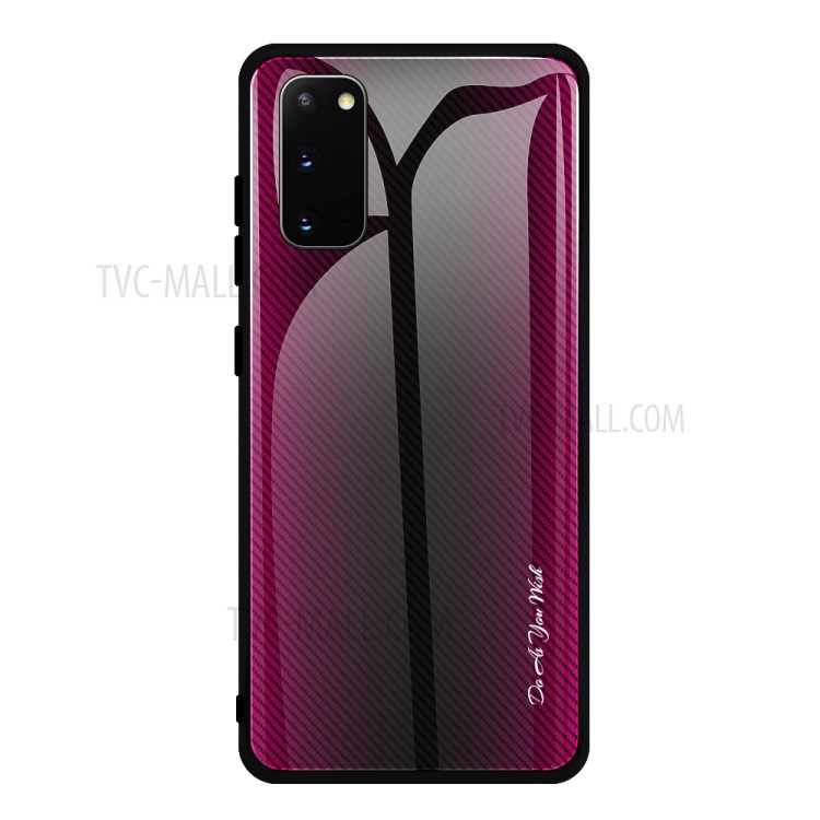 Carbon Fibre Texture Glass Back + TPU Combo Case for Samsung Galaxy S20 - Rose