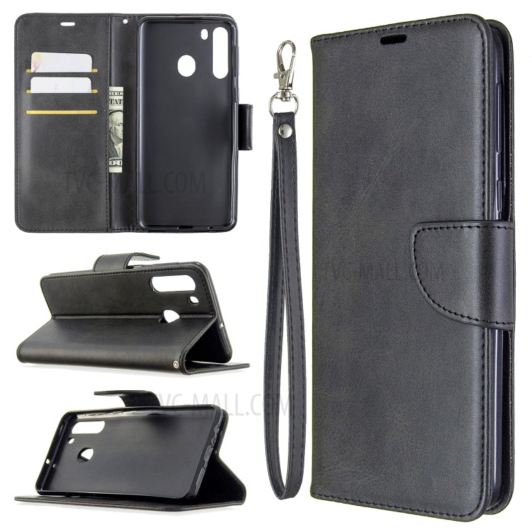 PU Leather Wallet Stand Case Cover for Samsung Galaxy A21 - Black-1