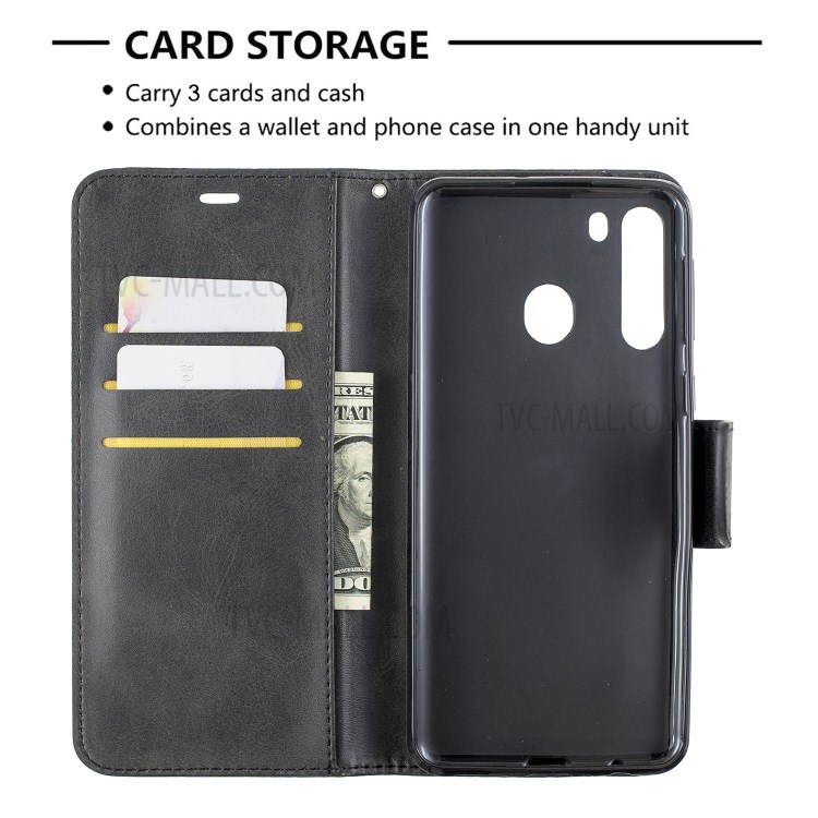 PU Leather Wallet Stand Case Cover for Samsung Galaxy A21 - Black-6