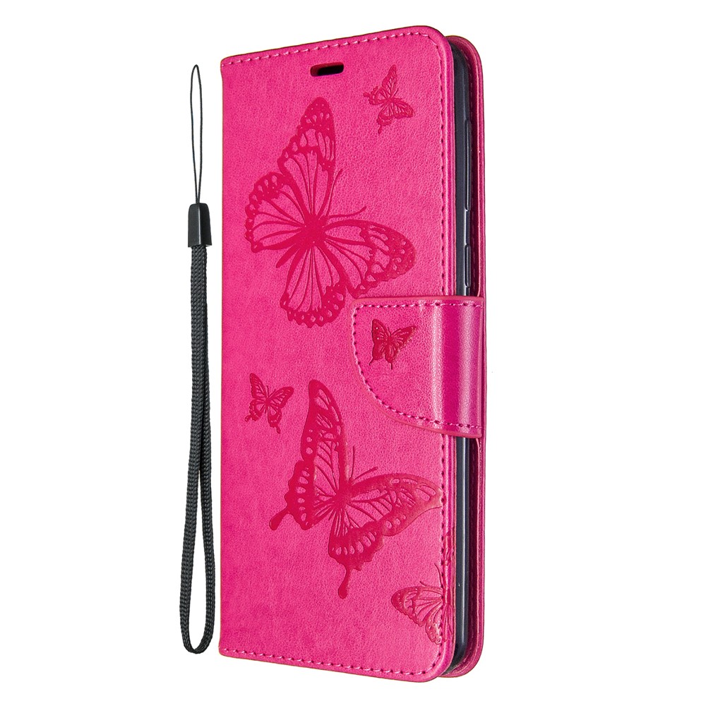 Imprint Butterfly Wallet Leather Stand Case for Samsung Galaxy A21 - Rose-2