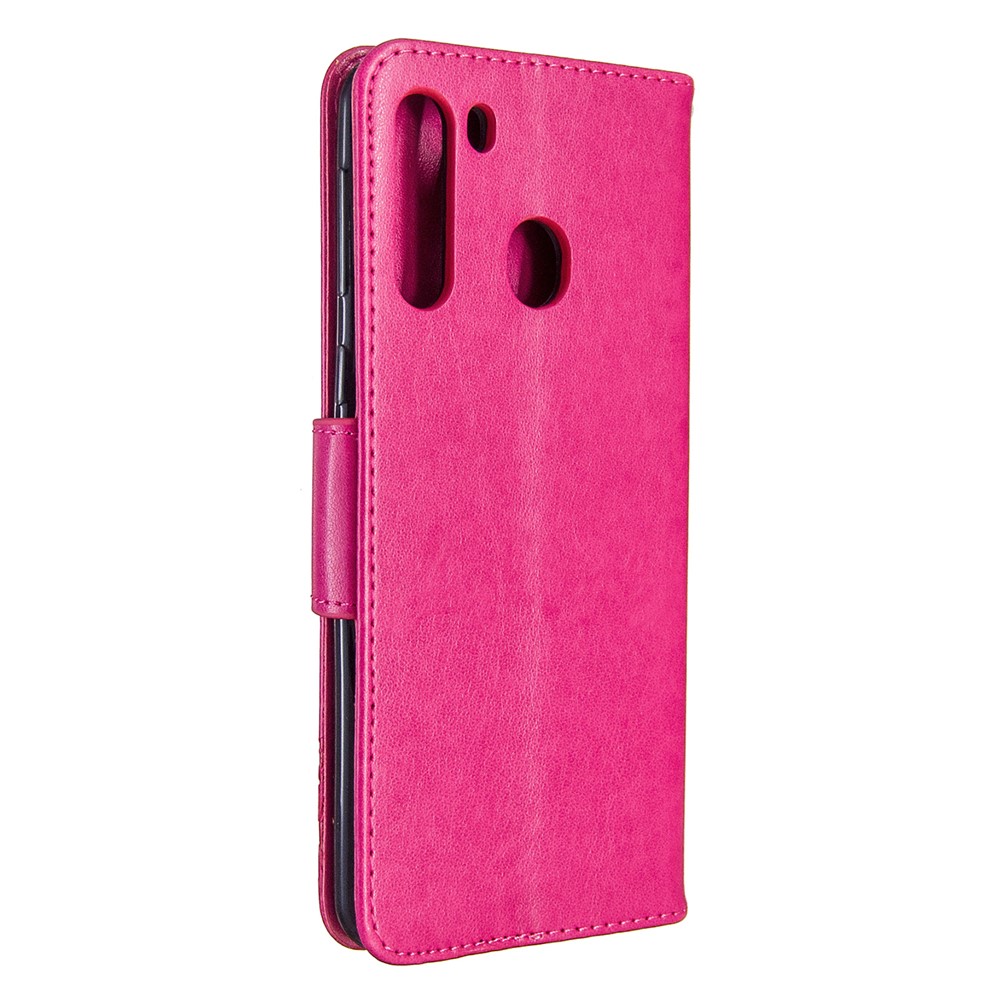 Imprint Butterfly Wallet Leather Stand Case for Samsung Galaxy A21 - Rose-3