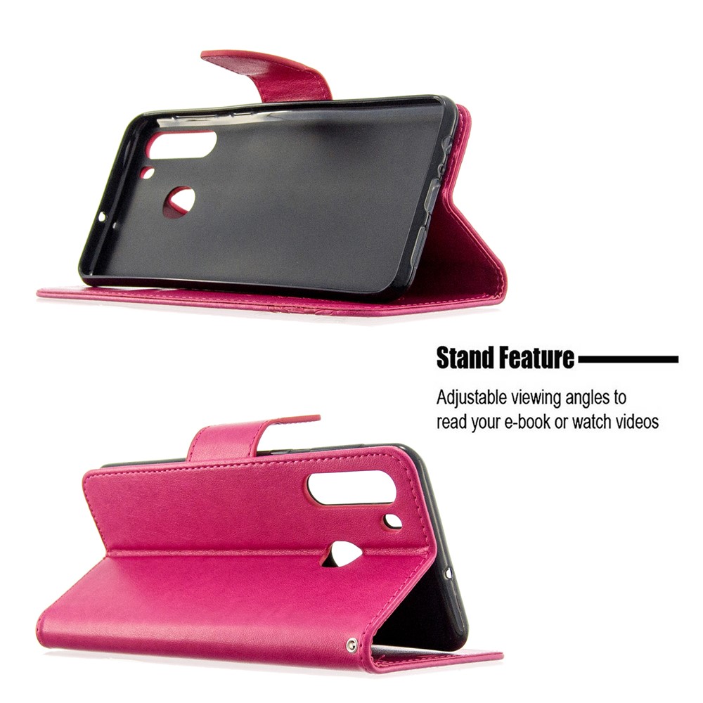 Imprint Butterfly Wallet Leather Stand Case for Samsung Galaxy A21 - Rose-5