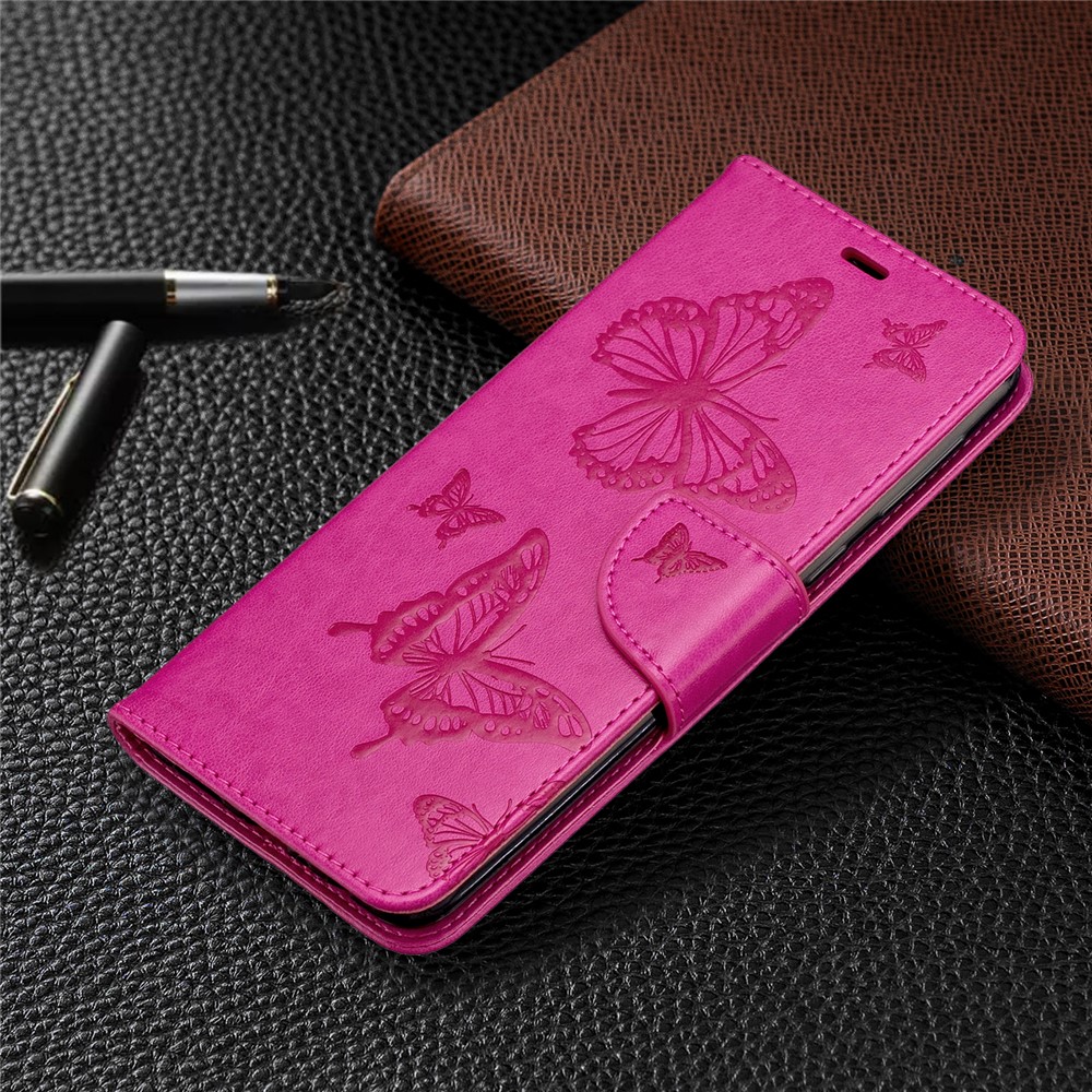 Imprint Butterfly Wallet Leather Stand Case for Samsung Galaxy A21 - Rose-7