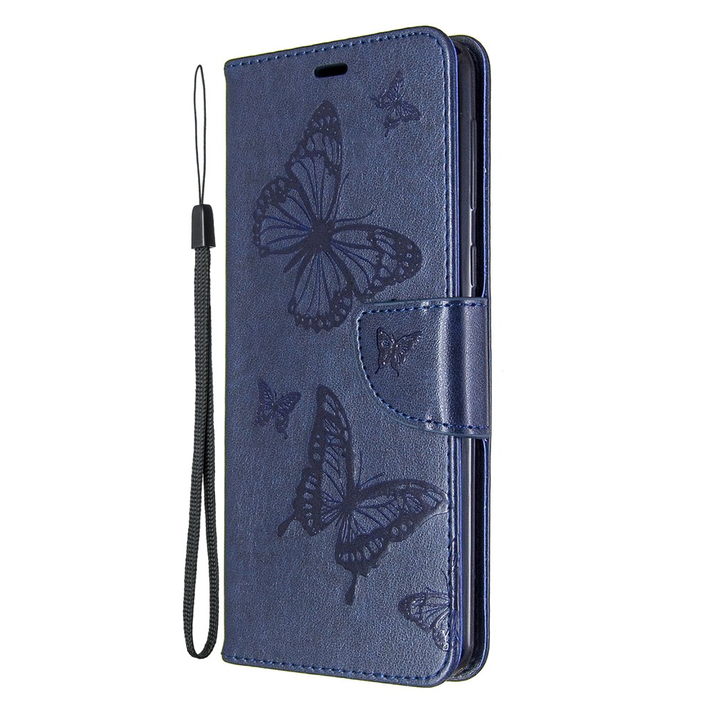 Imprint Butterfly Wallet Leather Stand Case for Samsung Galaxy A21 - Blue-2