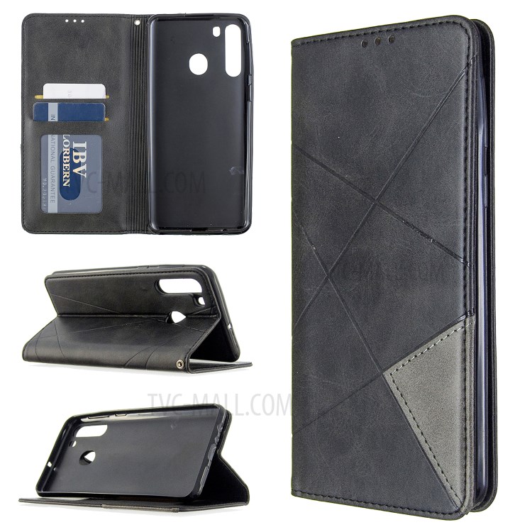 Geometric Pattern Stand Leather Card Holder Case for Samsung Galaxy A21 - Black-1