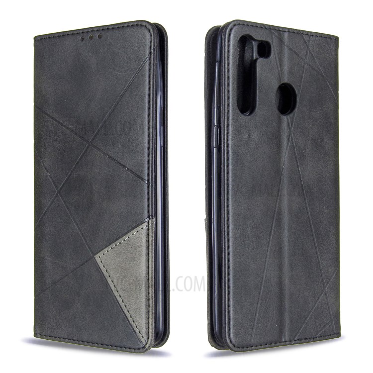 Geometric Pattern Stand Leather Card Holder Case for Samsung Galaxy A21 - Black-4