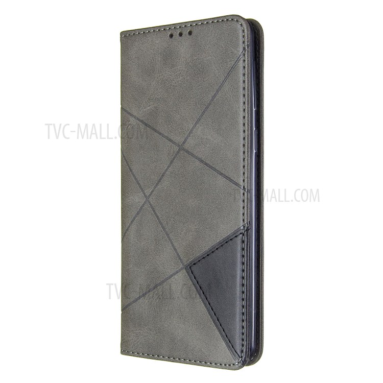 Geometric Pattern Stand Leather Card Holder Case for Samsung Galaxy A21 - Grey-2