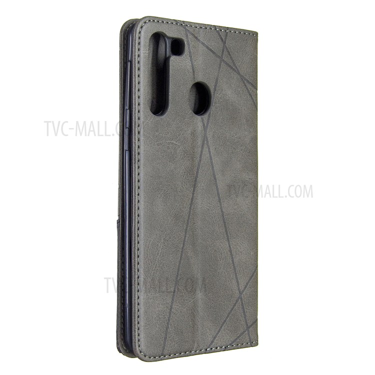 Geometric Pattern Stand Leather Card Holder Case for Samsung Galaxy A21 - Grey-3