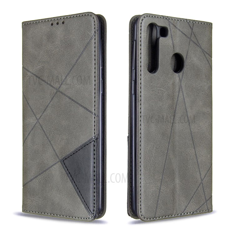 Geometric Pattern Stand Leather Card Holder Case for Samsung Galaxy A21 - Grey-4