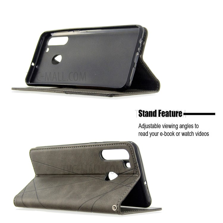 Geometric Pattern Stand Leather Card Holder Case for Samsung Galaxy A21 - Grey-5