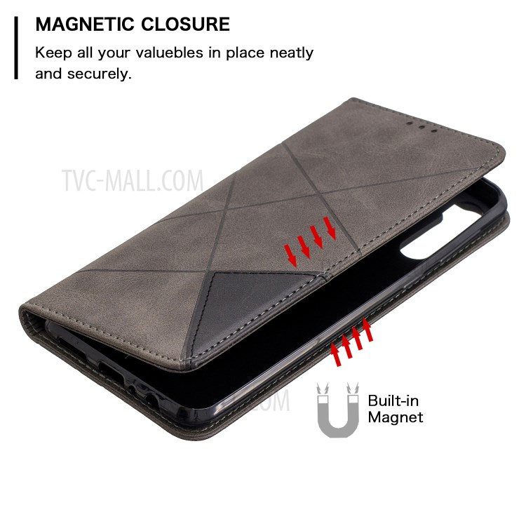 Geometric Pattern Stand Leather Card Holder Case for Samsung Galaxy A21 - Grey-6
