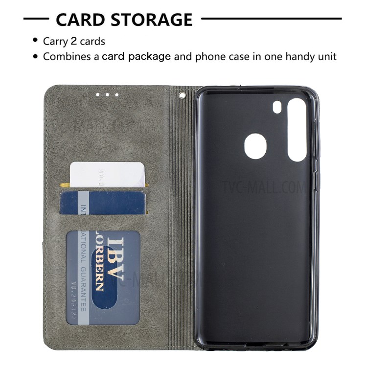 Geometric Pattern Stand Leather Card Holder Case for Samsung Galaxy A21 - Grey-7