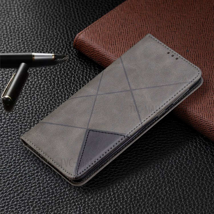 Geometric Pattern Stand Leather Card Holder Case for Samsung Galaxy A21 - Grey-8
