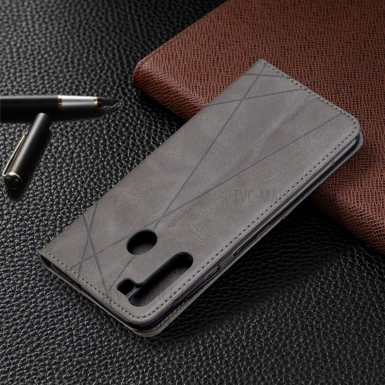 Geometric Pattern Stand Leather Card Holder Case for Samsung Galaxy A21 - Grey-9
