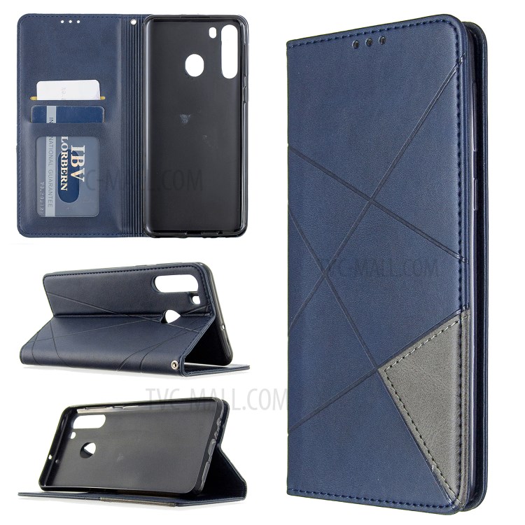 Geometric Pattern Stand Leather Card Holder Case for Samsung Galaxy A21 - Blue-1