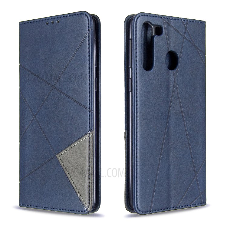 Geometric Pattern Stand Leather Card Holder Case for Samsung Galaxy A21 - Blue-4