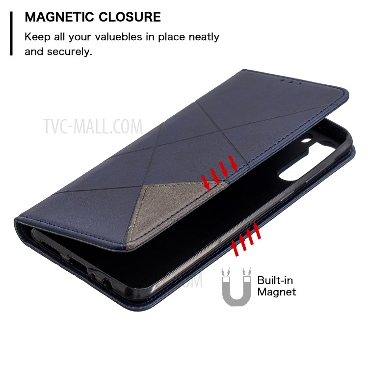 Geometric Pattern Stand Leather Card Holder Case for Samsung Galaxy A21 - Blue-6