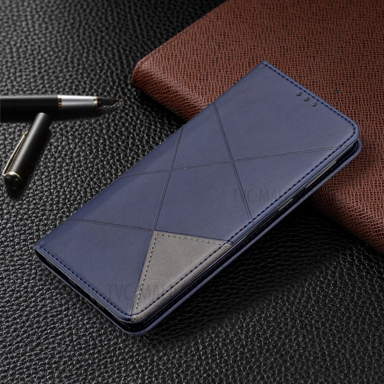 Geometric Pattern Stand Leather Card Holder Case for Samsung Galaxy A21 - Blue-8