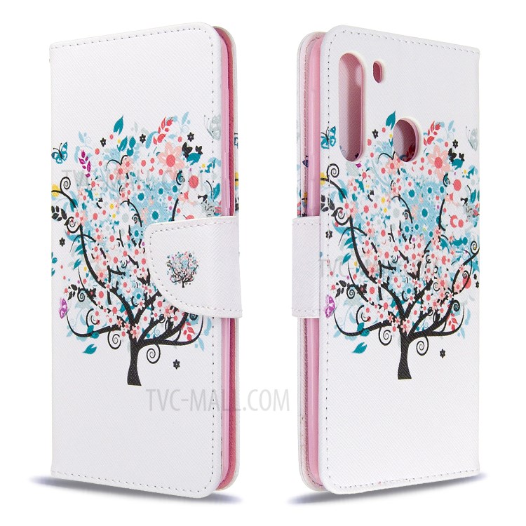 Pattern Printing Wallet Leather Flip Phone Cover for Samsung Galaxy A21 - Colorized Tree-4