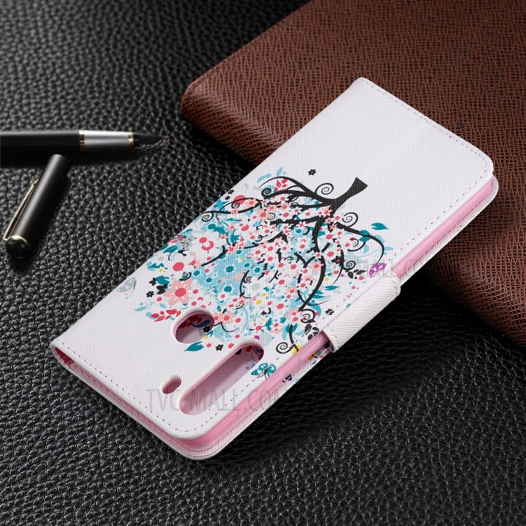 Musterdruckmappe Leder Flip Telefonabdeckung Für Samsung Galaxy A21 - Kolorierte Baum-8