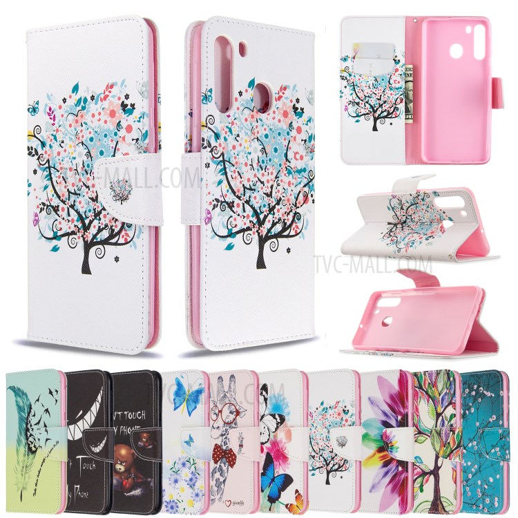 Pattern Printing Wallet Leather Flip Phone Cover for Samsung Galaxy A21 - Colorized Tree-9