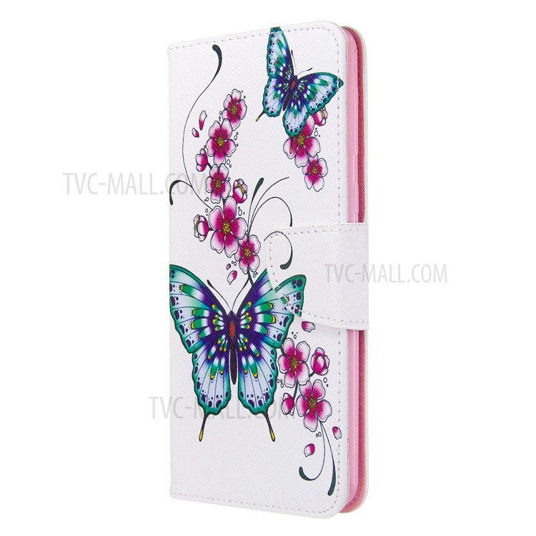 Pattern Printing Wallet Stand Flip Leather Phone Case for Samsung Galaxy A21 - Flowers and Butterflies-2