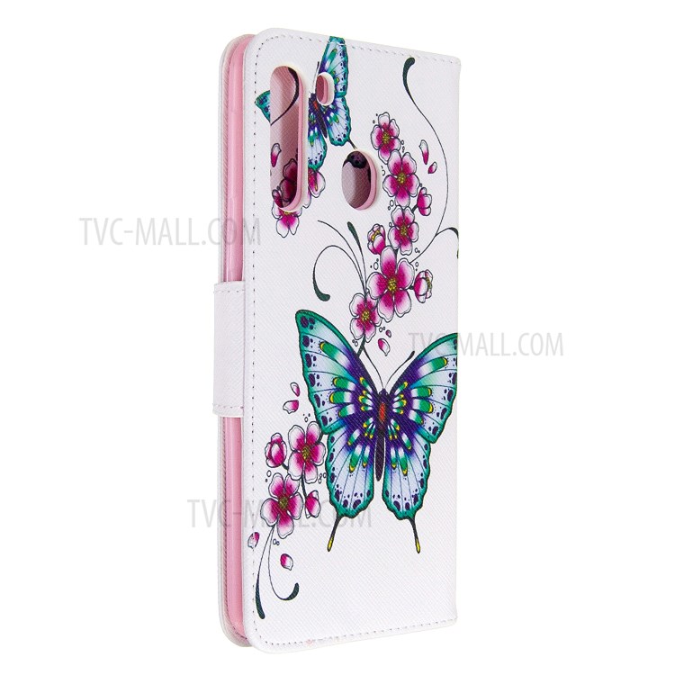 Pattern Printing Wallet Stand Flip Leather Phone Case for Samsung Galaxy A21 - Flowers and Butterflies-3