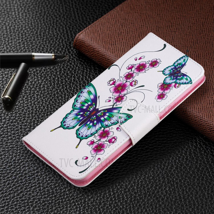 Pattern Printing Wallet Stand Flip Leather Phone Case for Samsung Galaxy A21 - Flowers and Butterflies-7