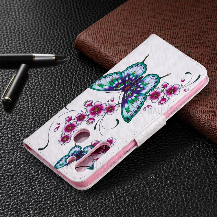 Pattern Printing Wallet Stand Flip Leather Phone Case for Samsung Galaxy A21 - Flowers and Butterflies-8