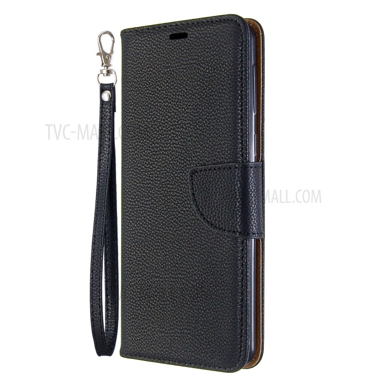 Litchi Texture Wallet Stand Leather Cover with Strap for Samsung Galaxy A21 - Black-2