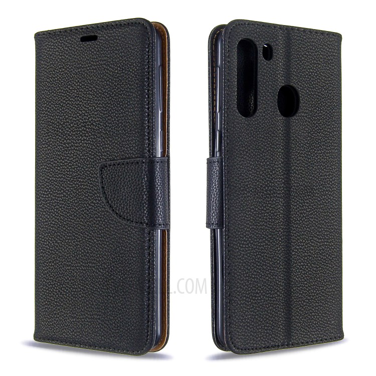 Litchi Texture Wallet Stand Leather Cover with Strap for Samsung Galaxy A21 - Black-4